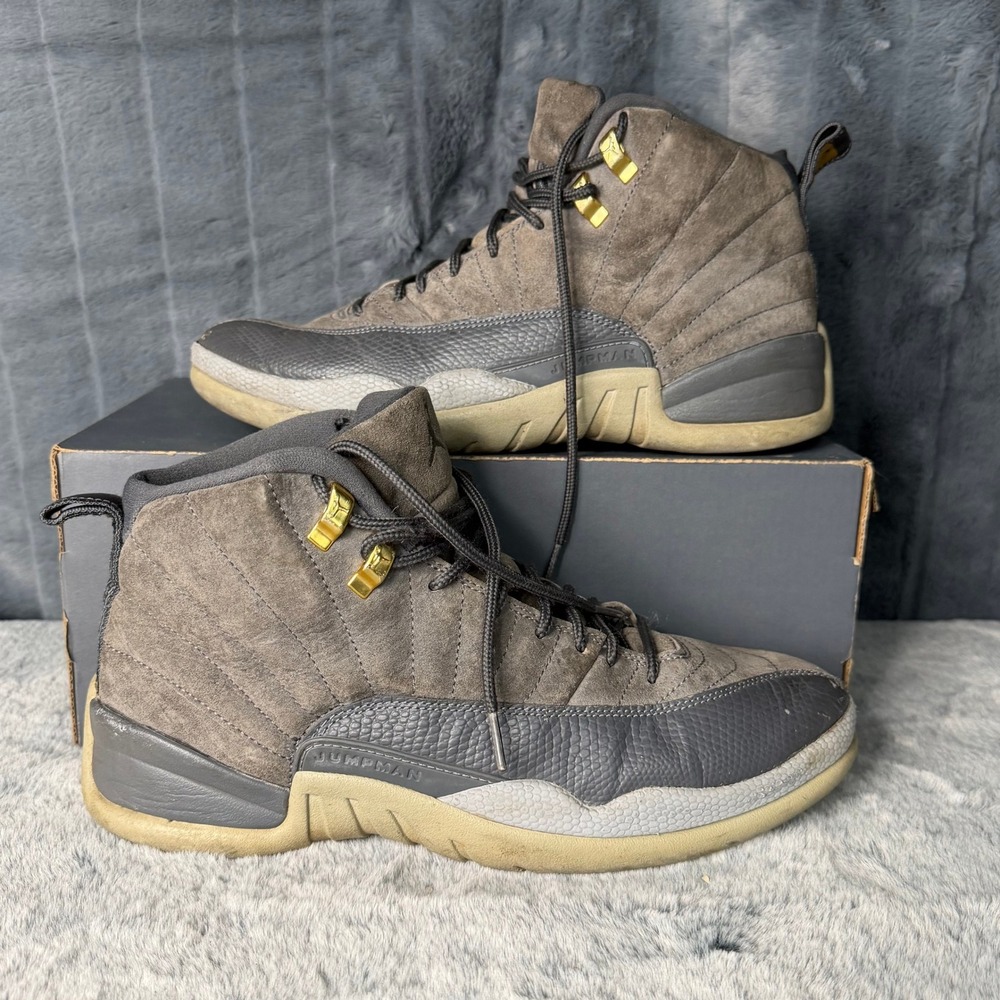 Jordan 12 Retro Dark Grey Wolf Grey Gold Mens Basketball Shoes 130690-005 Size 9